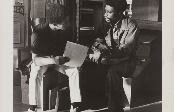 Two young men in conversation, ca. 1978