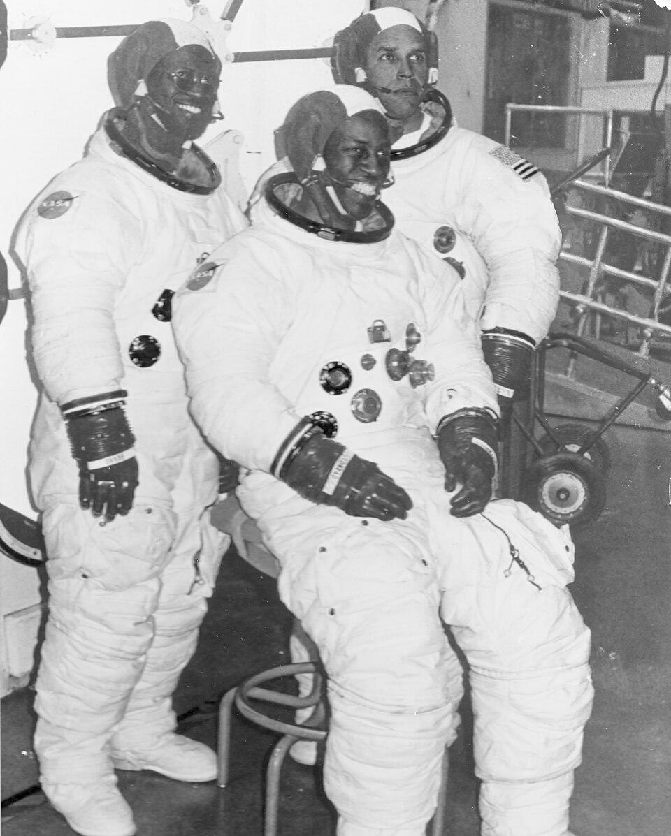 Astronaut candidates R. McNair, G. Bluford, and F. Gregory