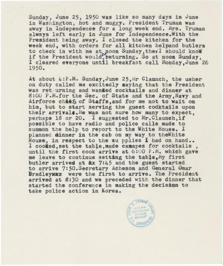 Document: Truman Notes by Alonzo Fields, 1950
