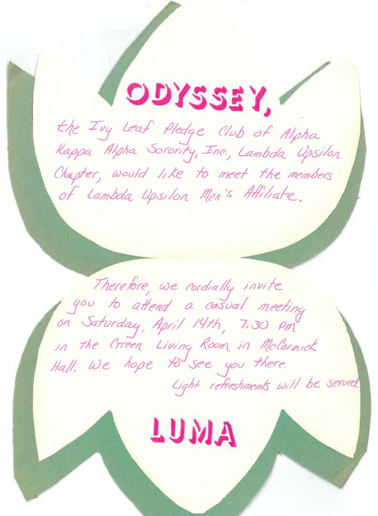 AKA Ivy Leaf Pledge Club invitation, mid-late 70s