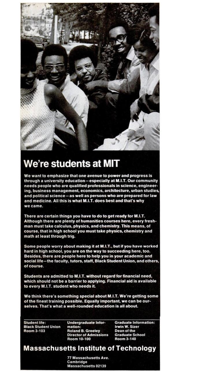 MIT recruitment ad in EBONY Magazine, 1970