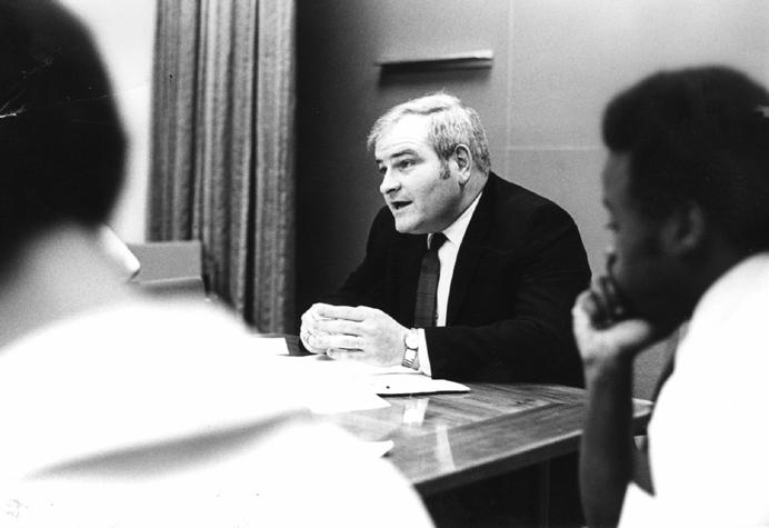 Paul Gray and students at a Task Force meeting, 1971